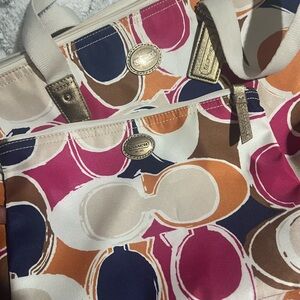 COACH Multicolor Tote and Pouch Set EUC